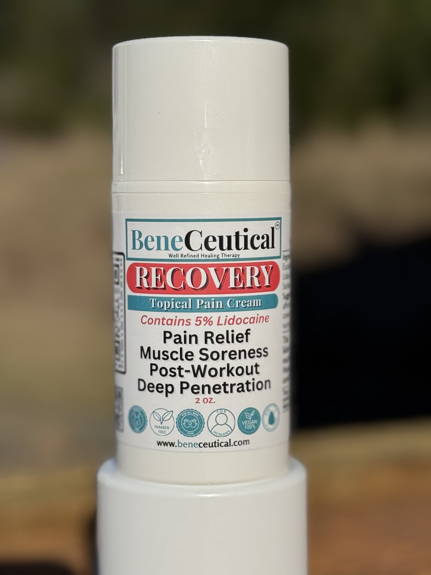 Recovery 2oz Topical Pain Cream 5% Lidocaine Pain Relief Muscle Soreness Post-Workout Deep Penetration