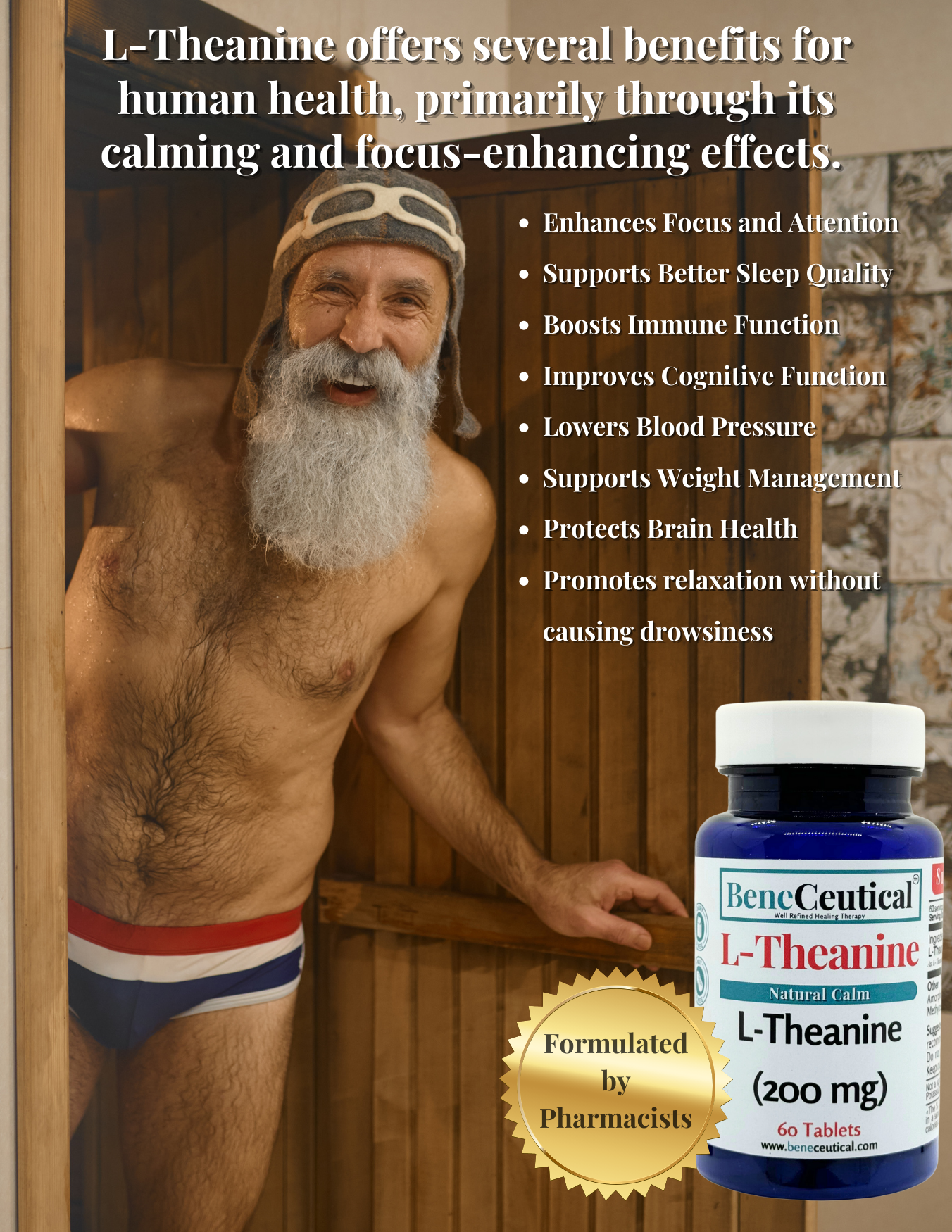 L-Theanine Natural Calm Sleep Relaxation Non-Drowsy Focus Cognition Support Dietary Supplement