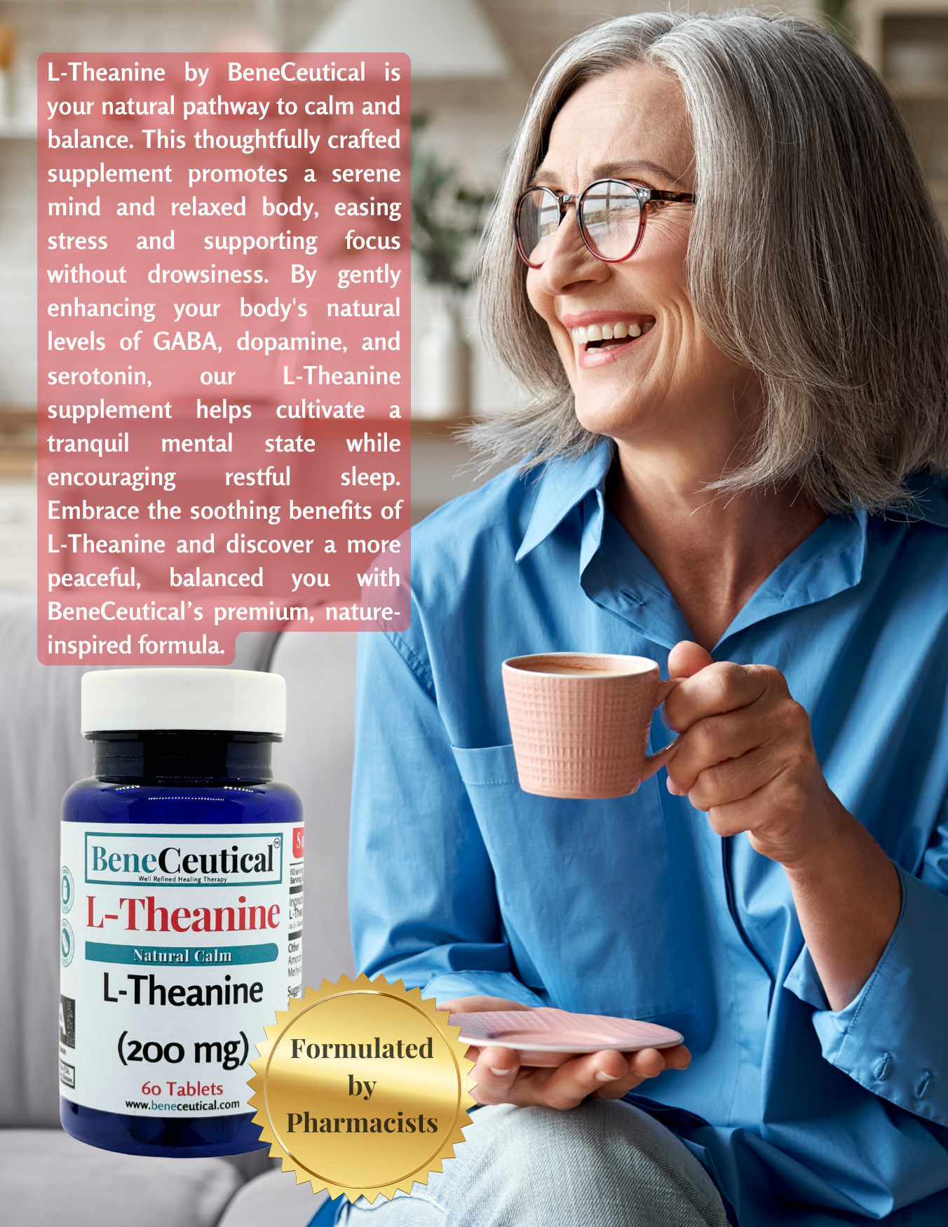 L-Theanine Natural Calm Sleep Relaxation Non-Drowsy Focus Cognition Support Dietary Supplement