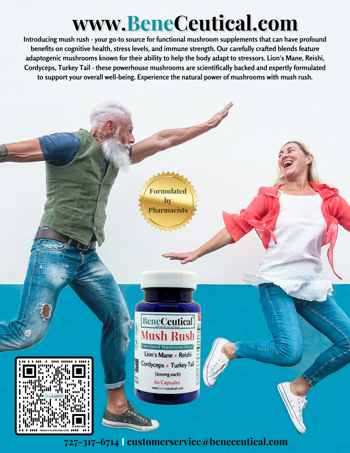 Mush Rush Functional Mushrooms Mental Clarity Immune Stamina Physical Performance Gut Health Dietary Supplement