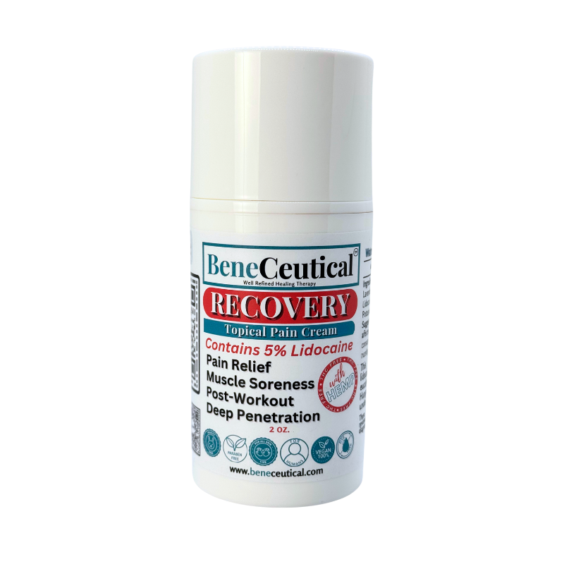 Recovery 2oz Topical Pain Cream 5% Lidocaine Pain Relief Muscle Soreness Post-Workout Deep Penetration
