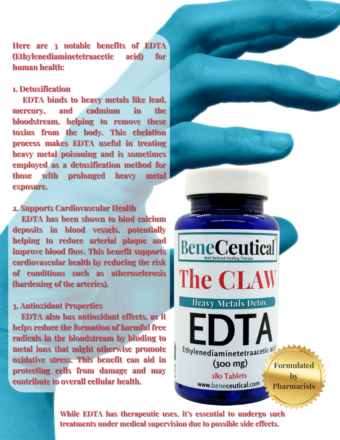 The CLAW Heavy Metals Detox EDTA Cardiovascular Health Cellular Function Dietary Supplement