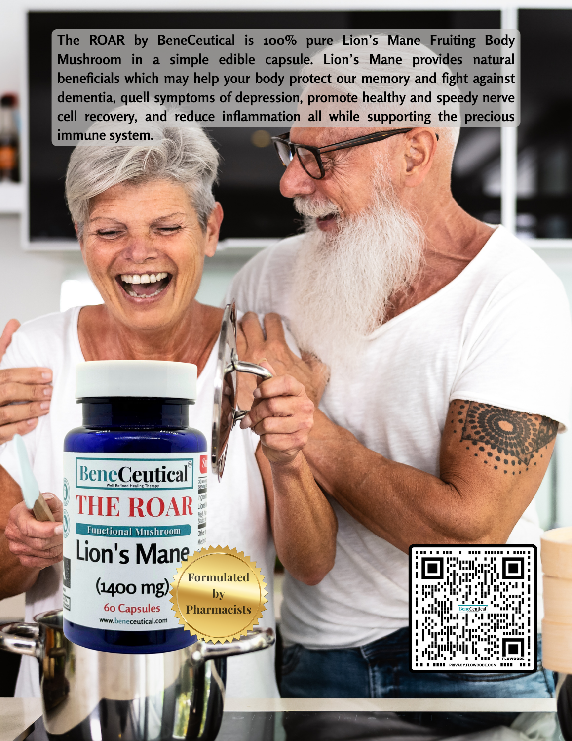 THE ROAR Lion's Mane Mushroom Cognition Neuroprotection Mood Mental Health Support Dietary Supplement